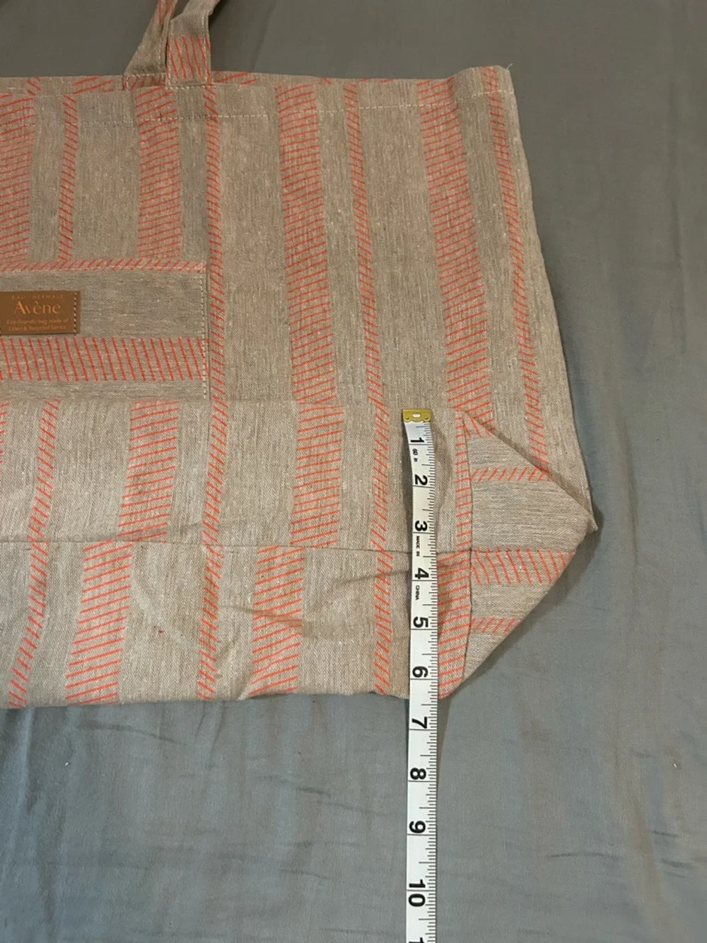 Eco-Friendly Avène Tote Bag With Orange Stripes Made Of Linen & Recycled Fabrics